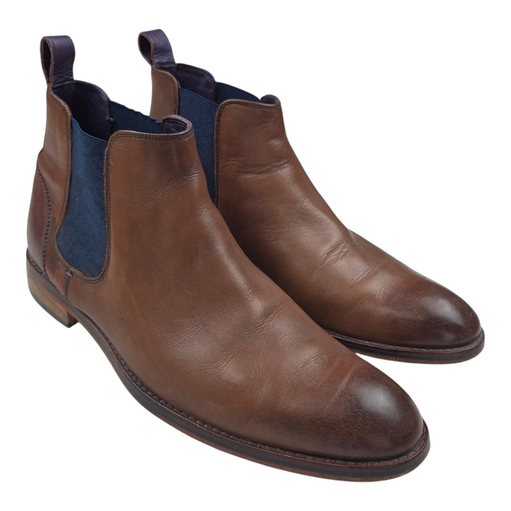 Ted Baker Camroon 4 Chelsea Boots US 10 Brown Leather Paisley Gusset Dress Shoes
